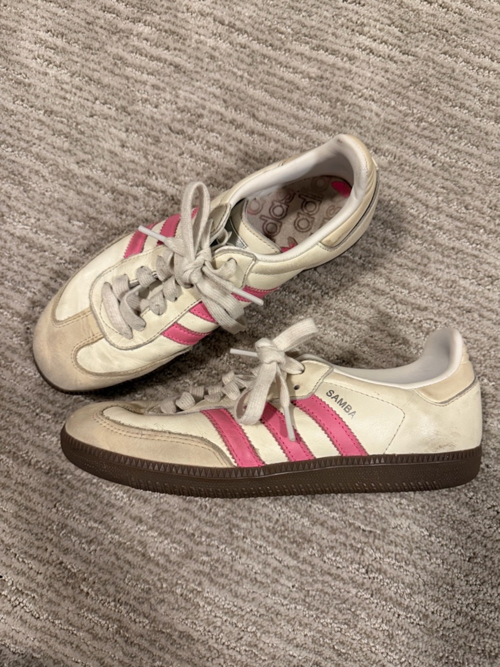 adidas Samba Women's Sneakers in White and Pink with Brown Outsole